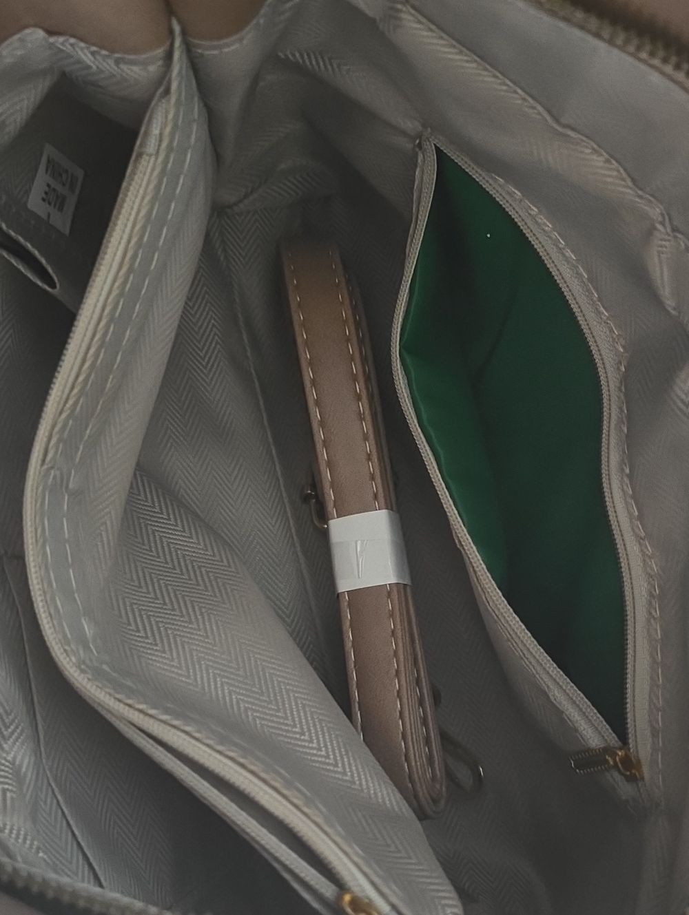 Neutral Beige Men’s Organizer Tote Bag with Green Lining